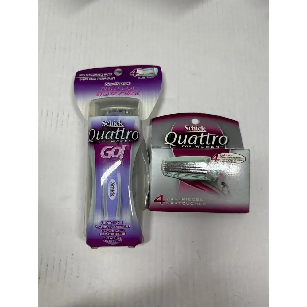 Schick Quattro Women On‎ The Go Razor 6 Cartridges Shower Hanger Travel Case